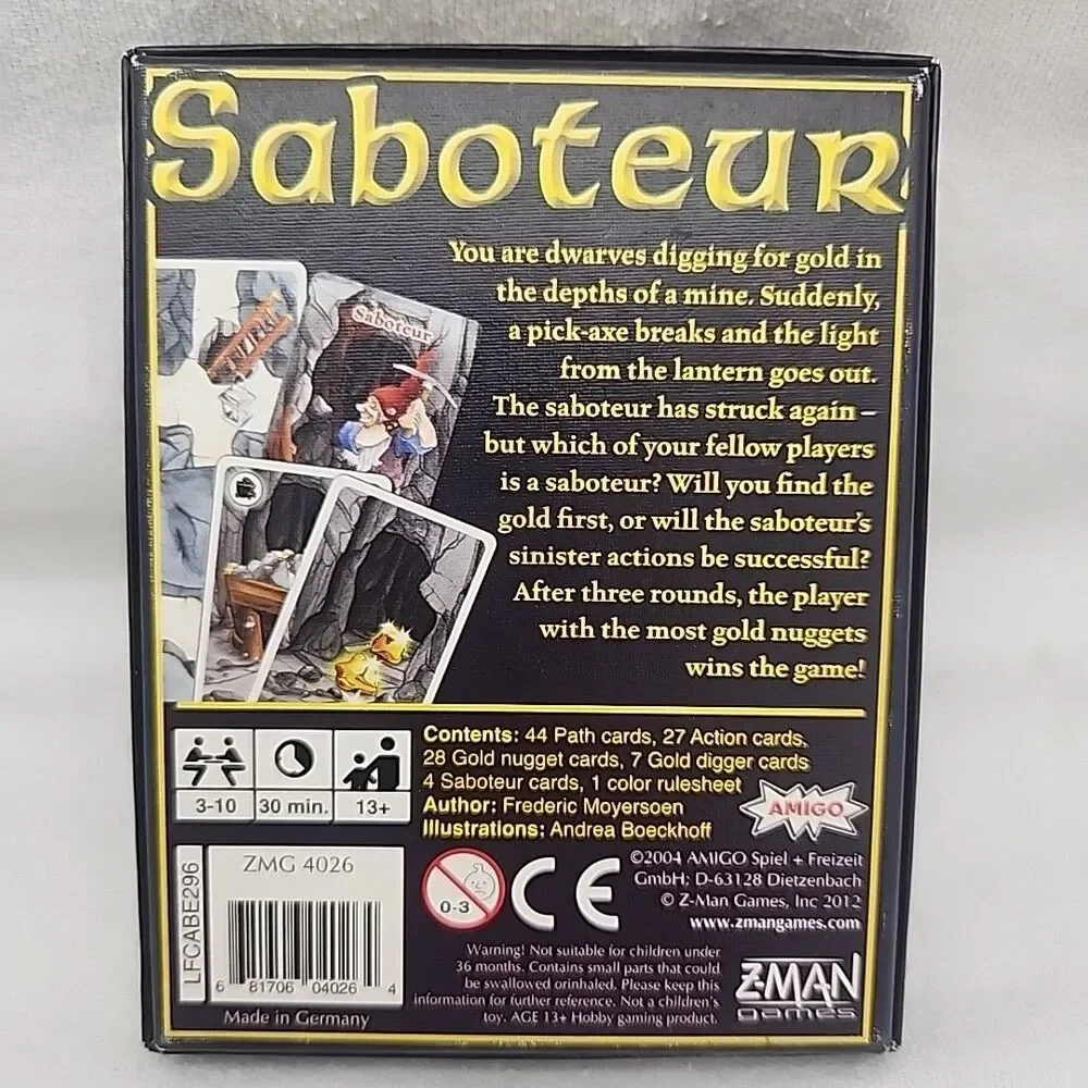 Game Saboteur Card Z-MAN Games Frederic Moyersoen 2004 Dig For Gold Complete